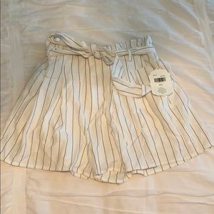 Black and White striped shorts with string belt